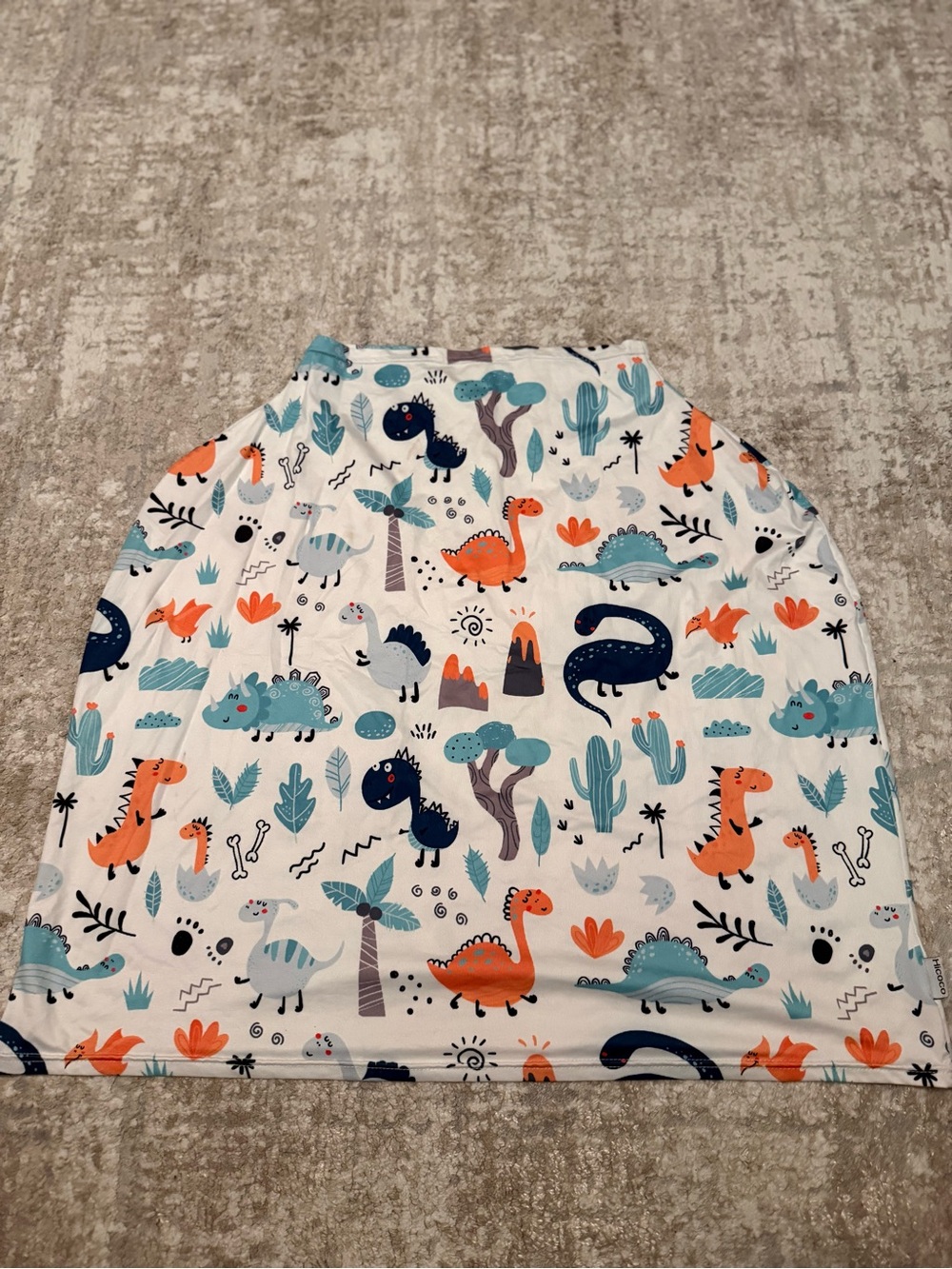 Car Seat Cover White Dinosaur Bandana with Orange & Blue Dino print